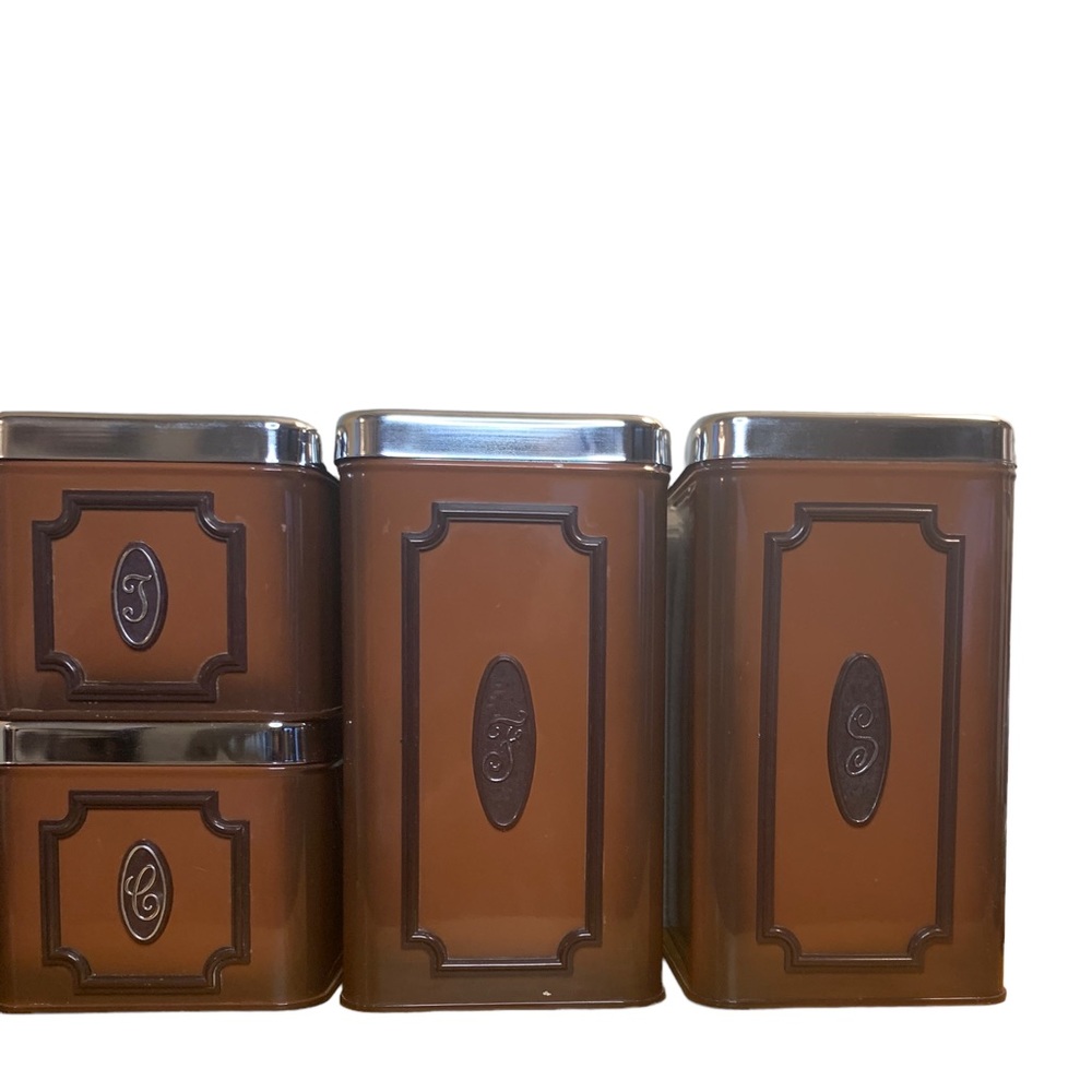 Canister Set Flour Sugar Coffee Tea Containers Retro MCM Metal vintage